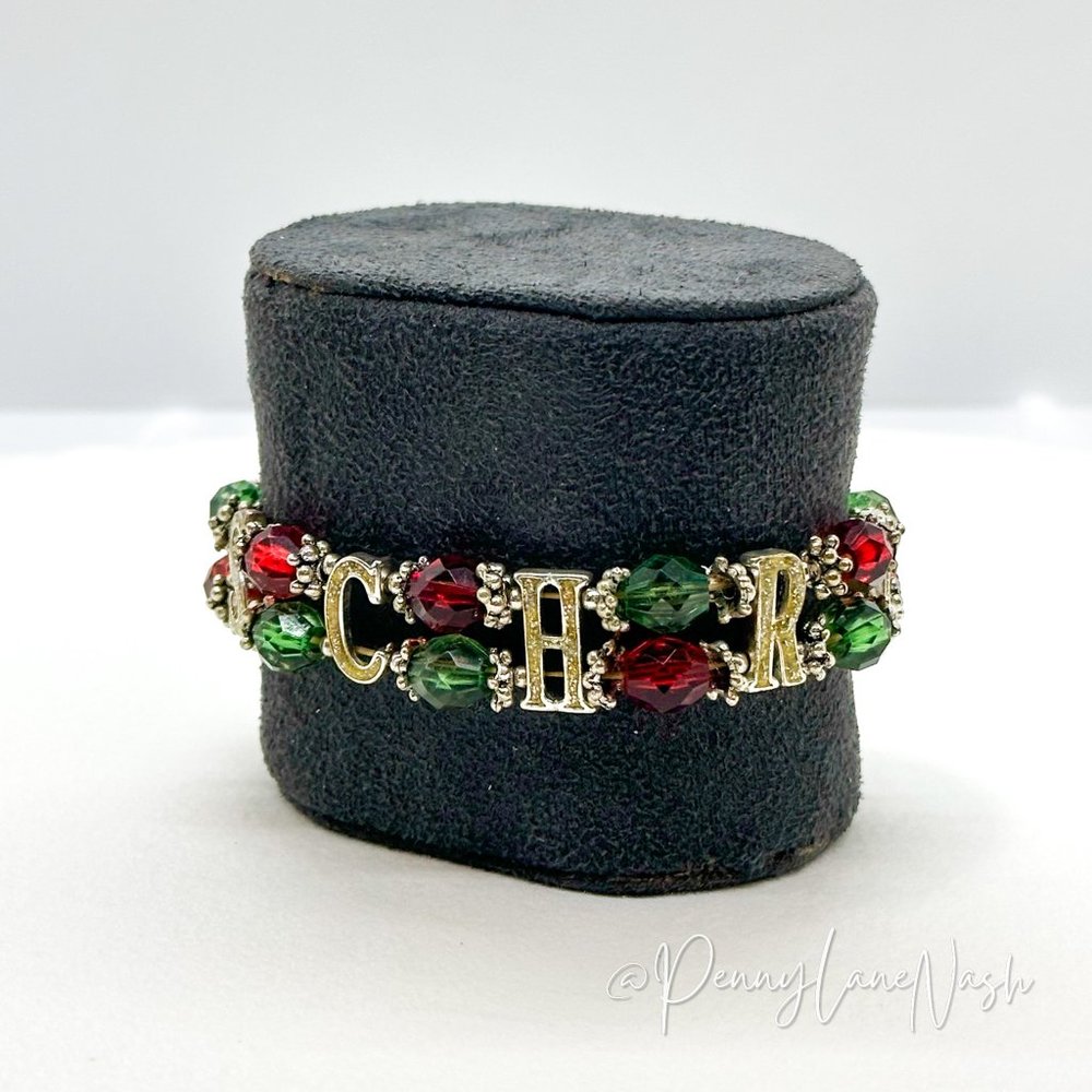 Vintage Retro Christmas Beaded Stretchy Bracelet - Picture 1 of 6